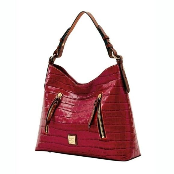 New! DOONEY & BOURKE Croc Embossed Leather Hobo Handbag Shoulder Bag Color Red - Picture 3 of 5